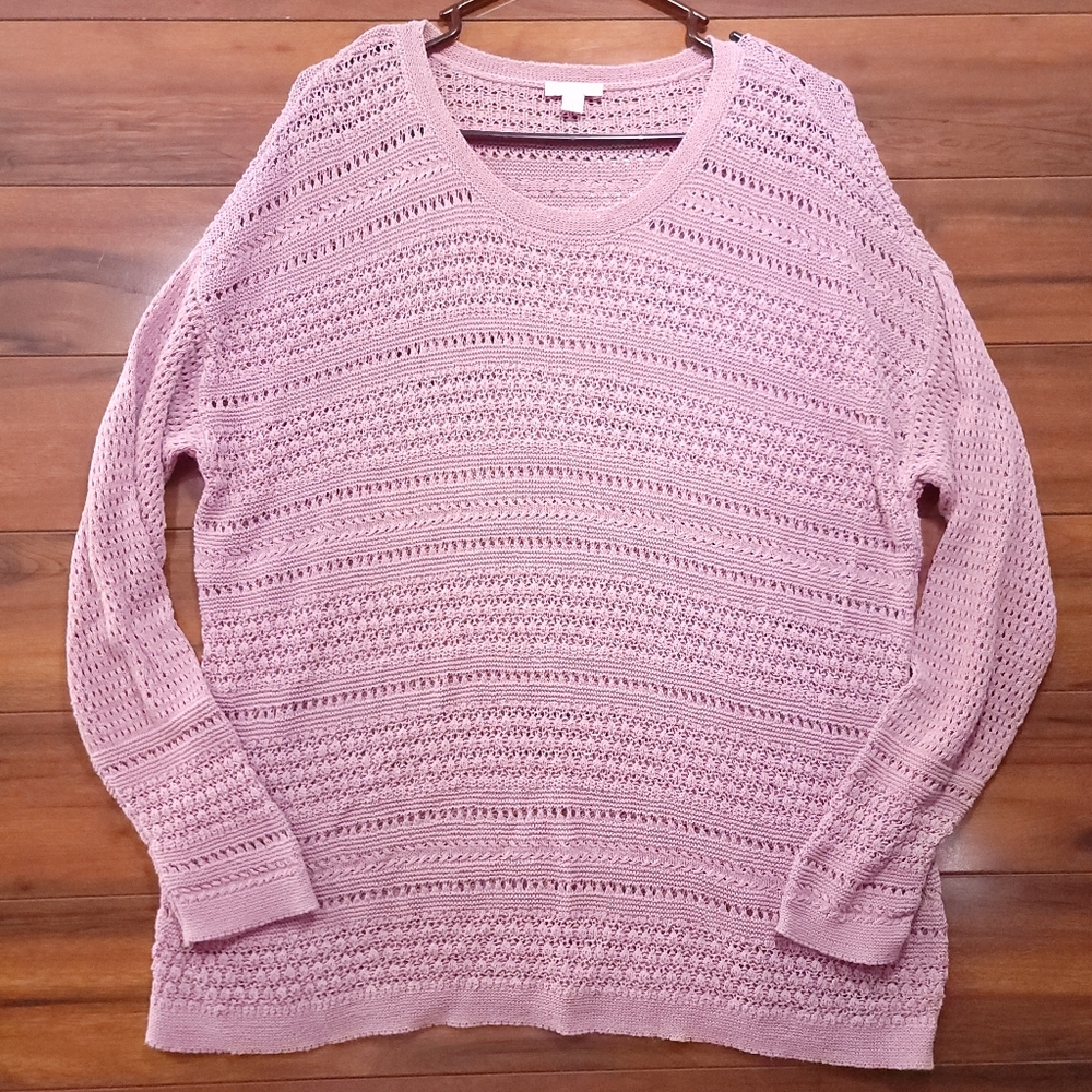 J Jill Open Knit Sweater Long Sleeve Tunic Dusty Rose Pink Woman's Sz M Medium